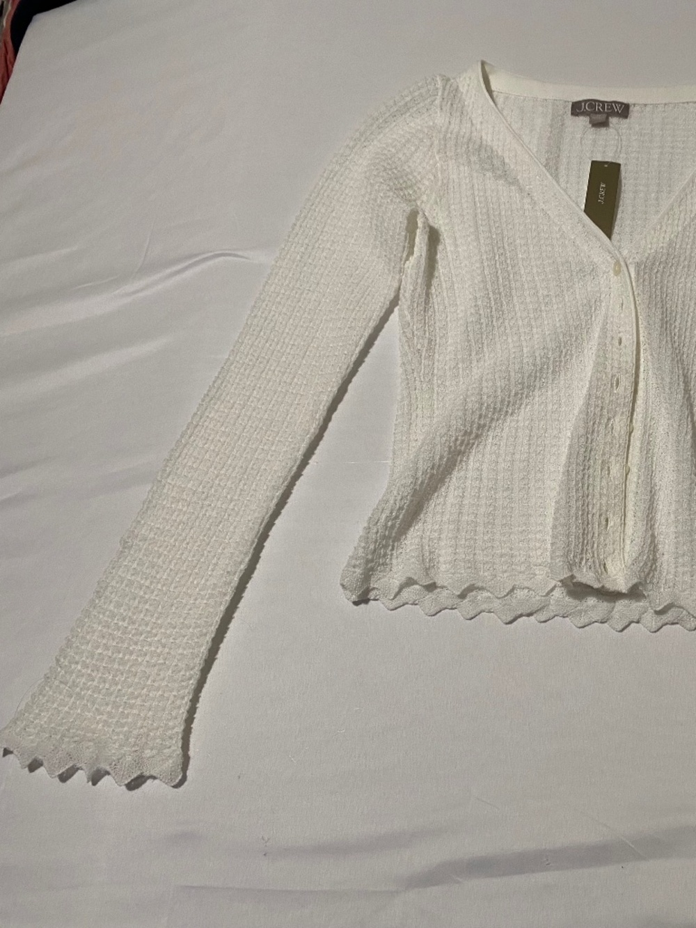 NWT J.Crew Scalloped Pointelle Cardigan - XS - White Cropped Knit